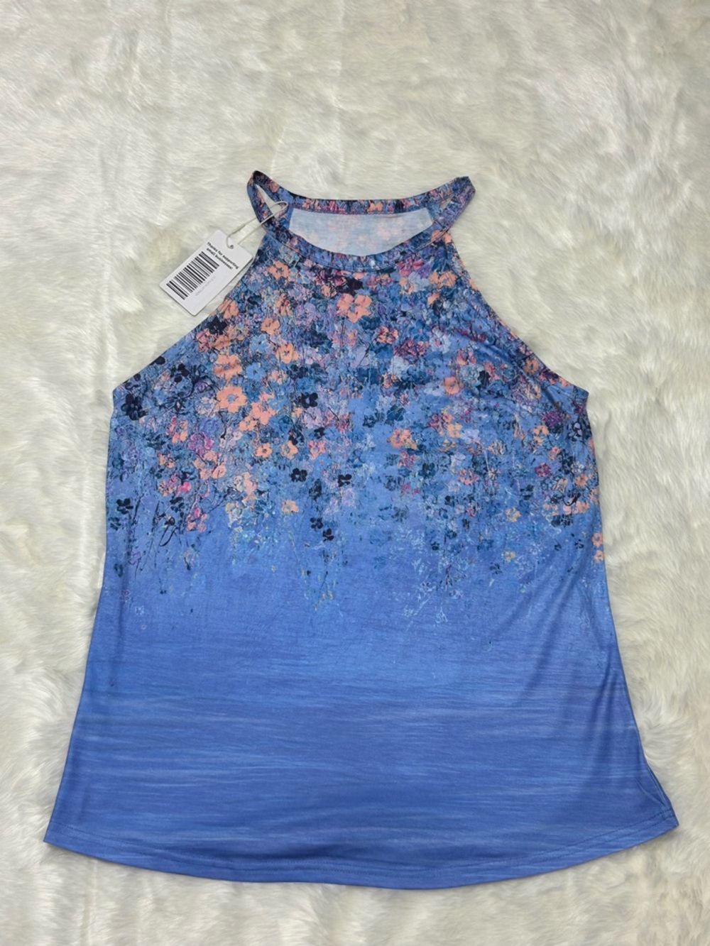 NWT Boutique Boho Periwinkle Floral Summer Halter Tank Top medium